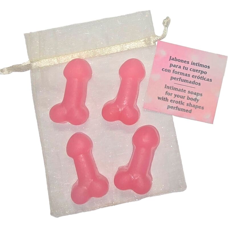 Diablo picante - 4 mini saponi profumati a forma di pene rosa
