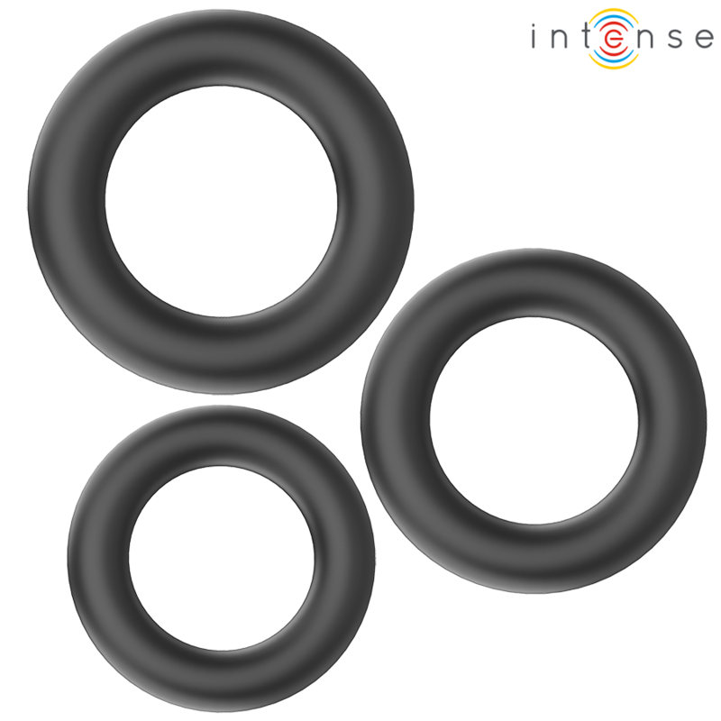 Intense - hugh 3 anelli per pene in silicone basic neri
