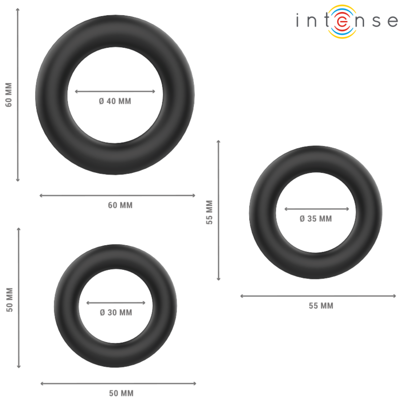 Intense - hugh 3 anelli per pene in silicone basic neri