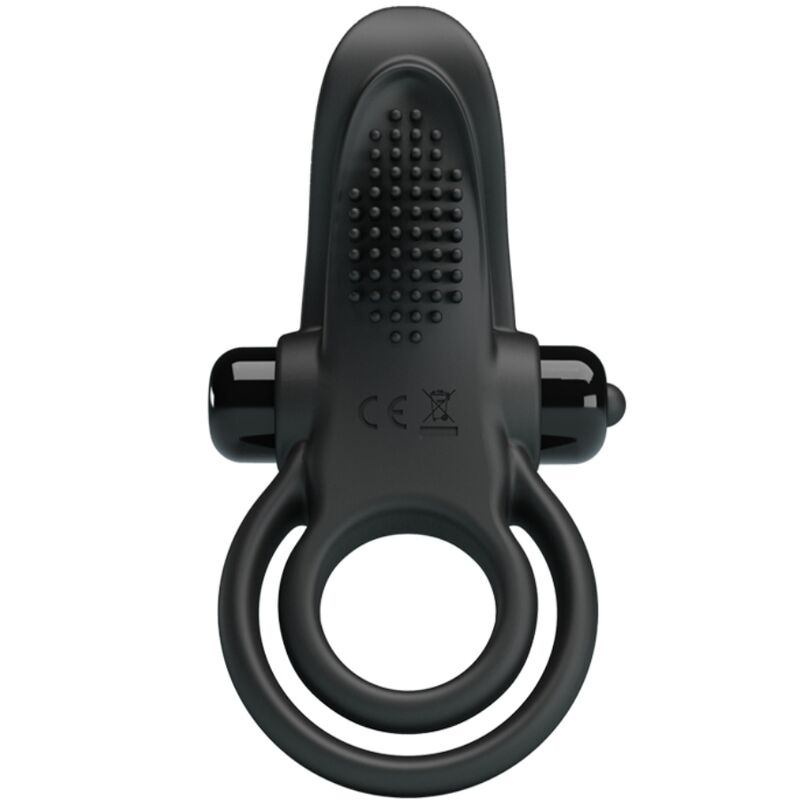Pretty love - doppio anello vibrante + stimolatore clitorideo 10 vibrazioni nero