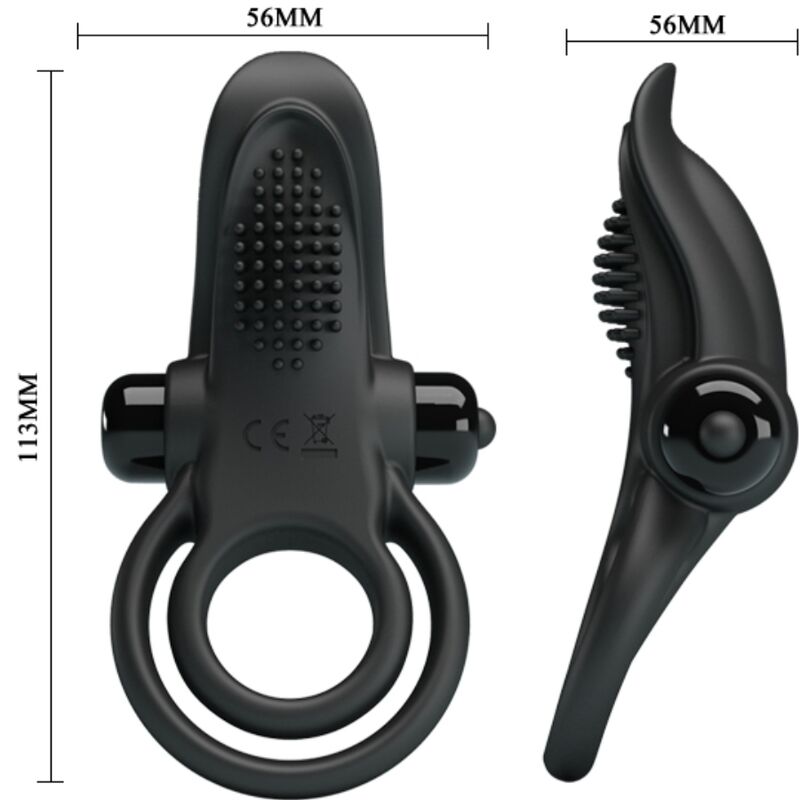 Pretty love - doppio anello vibrante + stimolatore clitorideo 10 vibrazioni nero