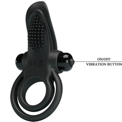 Pretty love - doppio anello vibrante + stimolatore clitorideo 10 vibrazioni nero