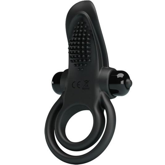 Pretty love - doppio anello vibrante + stimolatore clitorideo 10 vibrazioni nero
