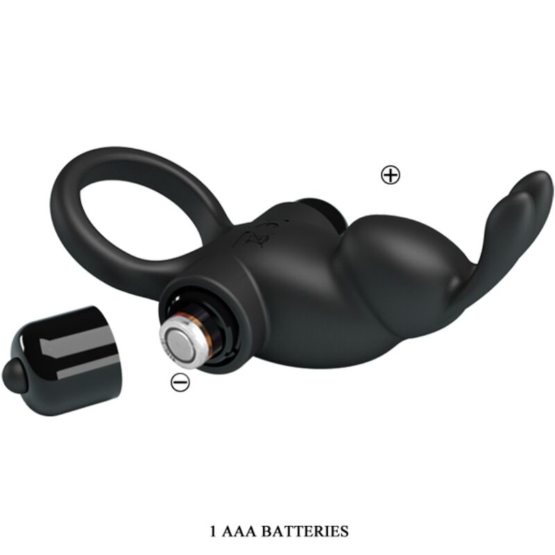 PRETTY LOVE - ANNEAU VIBRANT + STIMULATEUR CLITORIDIEN LAPIN 10 VIBRATIONS NOIR