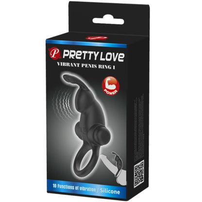 PRETTY LOVE - ANNEAU VIBRANT + STIMULATEUR CLITORIDIEN LAPIN 10 VIBRATIONS NOIR