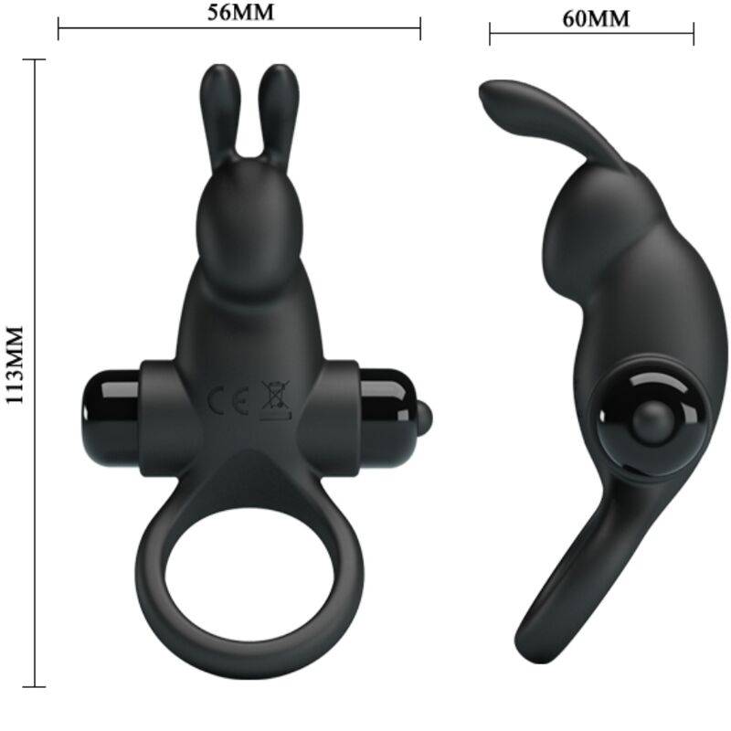 PRETTY LOVE - ANNEAU VIBRANT + STIMULATEUR CLITORIDIEN LAPIN 10 VIBRATIONS NOIR