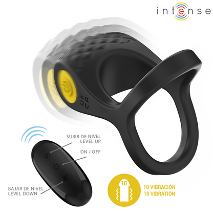 Intense - alex vibratore doppio anello per pene 10 vibrazioni nero