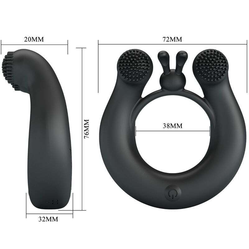 Pretty love - anello vibrante dahlia + stimolatore clitorideo 12 vibrazioni nero