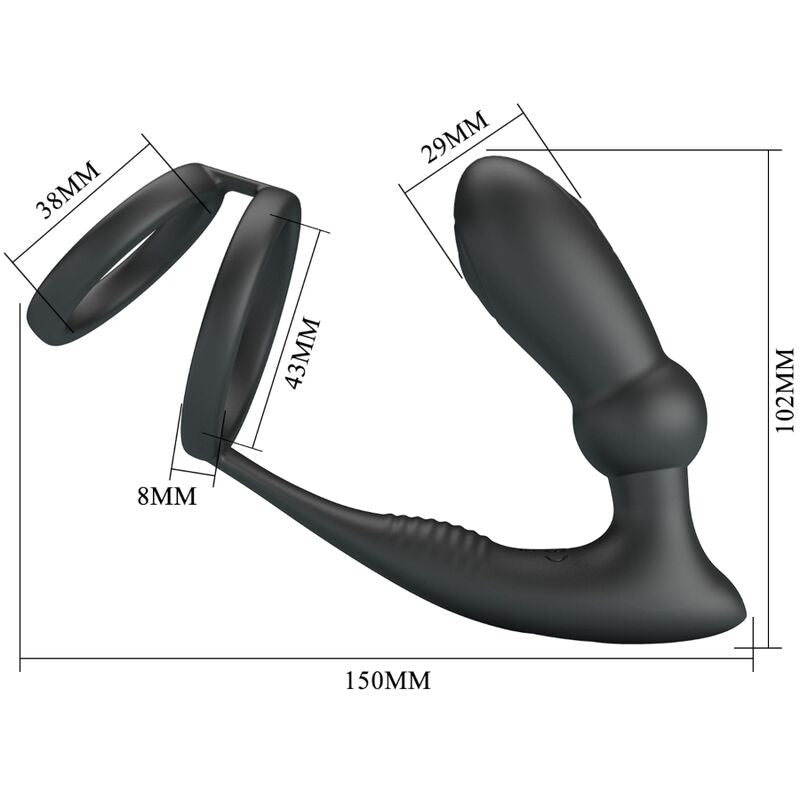 Pretty love - anello per pene emoni + tappo anale 12 vibrazioni nero