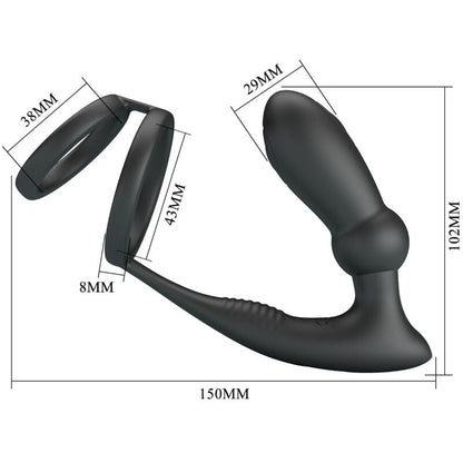 Pretty love - anello per pene emoni + tappo anale 12 vibrazioni nero