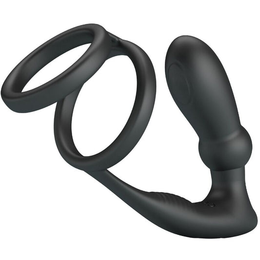 Pretty love - anello per pene emoni + tappo anale 12 vibrazioni nero
