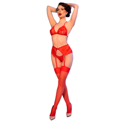 Chilirose - cr 4848 ensemble soutien-gorge en dentelle rouge + string + bas l