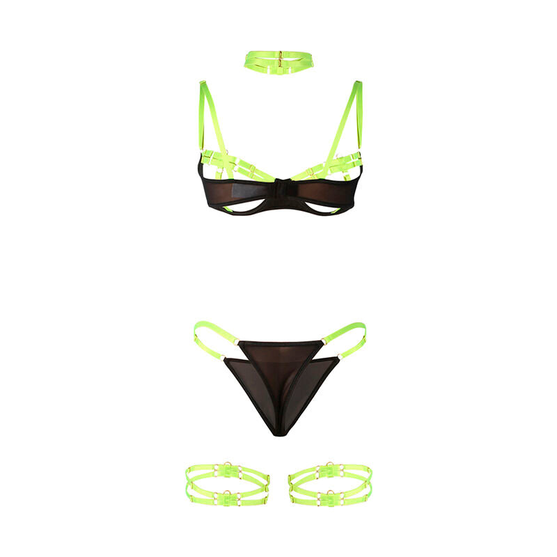 Subblime - 955274 completo reggiseno con collana e dettagli gamba verde fluorescente s/m