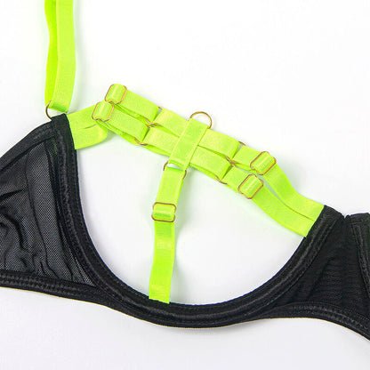 Subblime - 955281 completo reggiseno con collana e dettagli gamba verde fluo l/xl