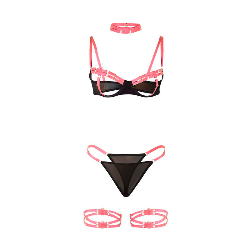 Subblime - 955298 completo reggiseno con collana e dettagli gamba rosa fluo s/m