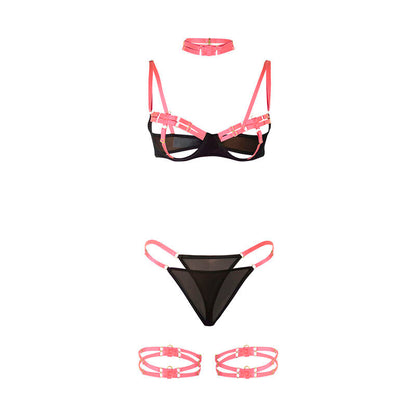 Subblime - 955298 completo reggiseno con collana e dettagli gamba rosa fluo s/m