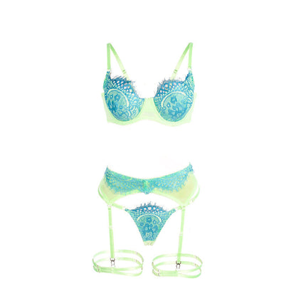 Subblime - 955311 completo reggiseno con pizzo e linee giarretrici verde e blu s/m