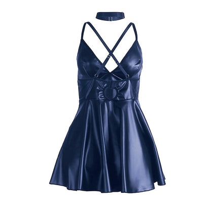 Subblime - 955427 abito con spalline in pelle blu l/xl