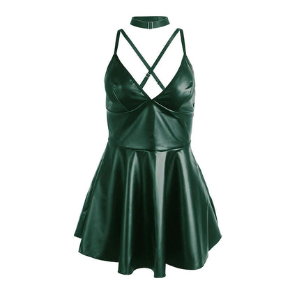 Subblime - 955441 abito con spalline in pelle verde l/xl