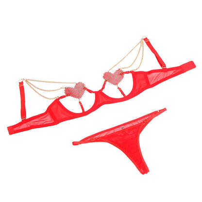 Subblime - 955526 completo reggiseno con catene e cuore in rete rosso l/xl