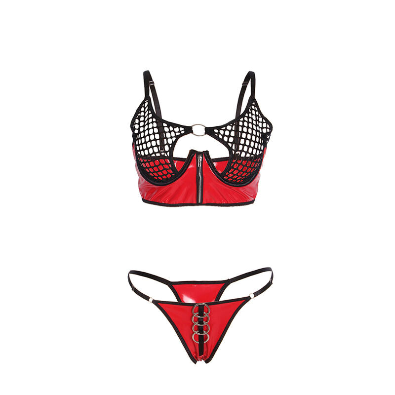 Subblime - 955533 reggiseno in vernice rossa con cerniera e reggiseno a retino s/m