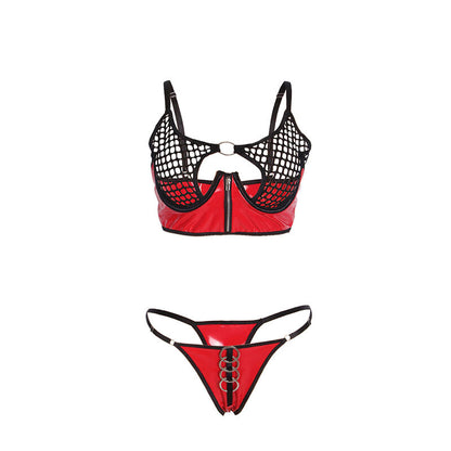 Subblime - 955533 reggiseno in vernice rossa con cerniera e reggiseno a retino s/m