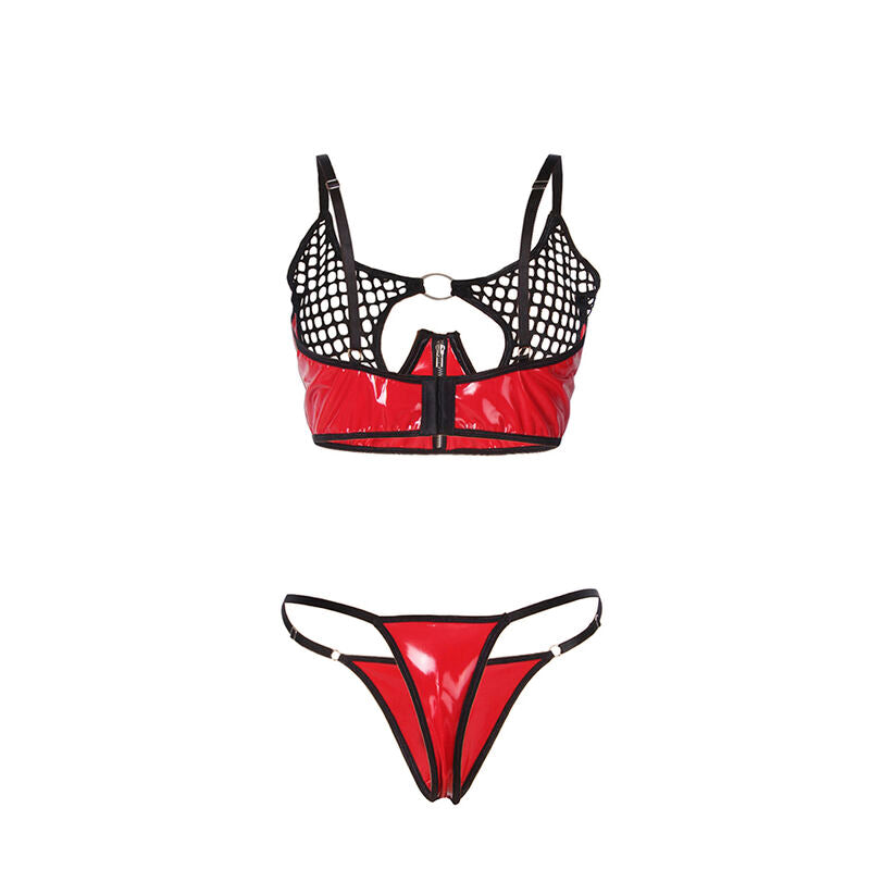 Subblime - 955533 reggiseno in vernice rossa con cerniera e reggiseno a retino s/m