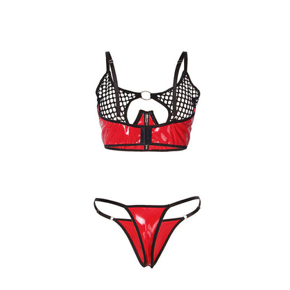 Subblime - 955533 reggiseno in vernice rossa con cerniera e reggiseno a retino s/m