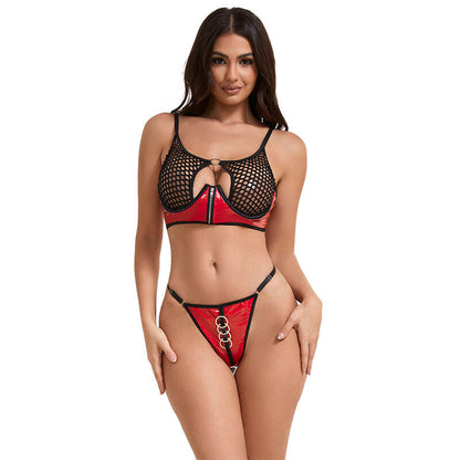 Subblime - 955533 reggiseno in vernice rossa con cerniera e reggiseno a retino s/m