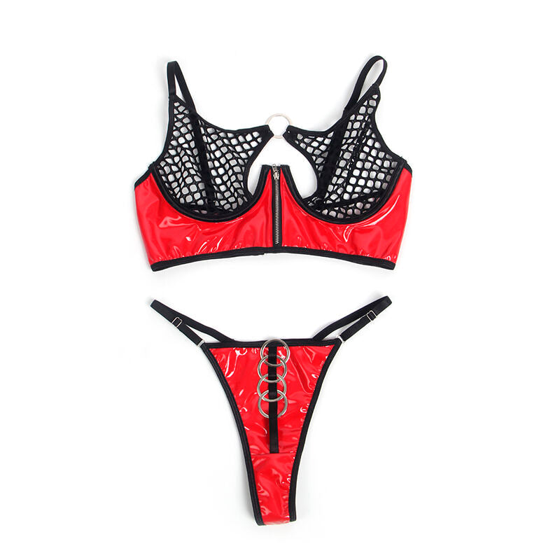 Subblime - 955540 reggiseno in vernice rossa con cerniera e reggiseno a retino l/xl