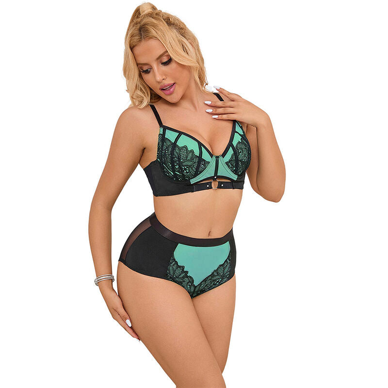 Subblime - 955564 soutien-gorge en vinyle vert avec fermeture éclair en résille l/xl