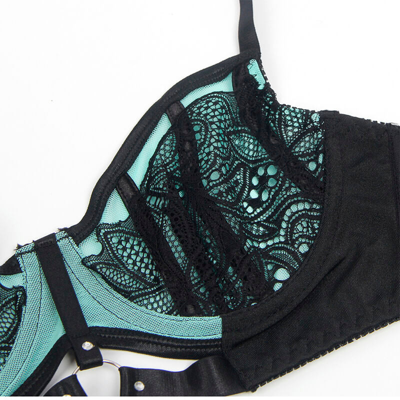 Subblime - 955564 soutien-gorge en vinyle vert avec fermeture éclair en résille l/xl