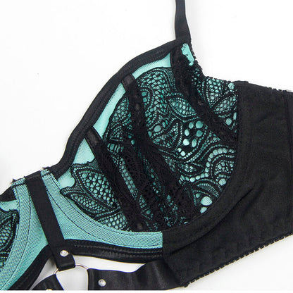 Subblime - 955564 soutien-gorge en vinyle vert avec fermeture éclair en résille l/xl