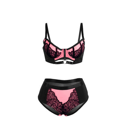 Subblime - 955571 set reggiseno in vernice rosa con cerniera e reggiseno a retino s/m
