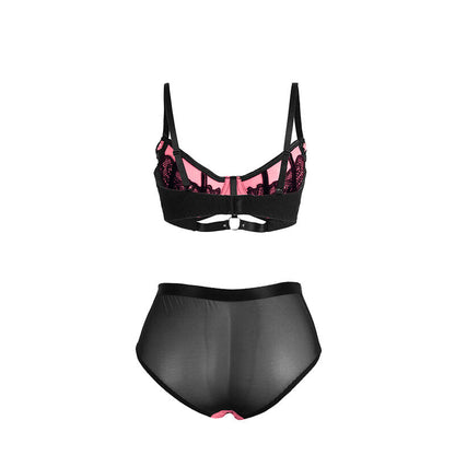 Subblime - 955571 set reggiseno in vernice rosa con cerniera e reggiseno a retino s/m