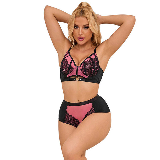 Subblime - 955571 set reggiseno in vernice rosa con cerniera e reggiseno a retino s/m