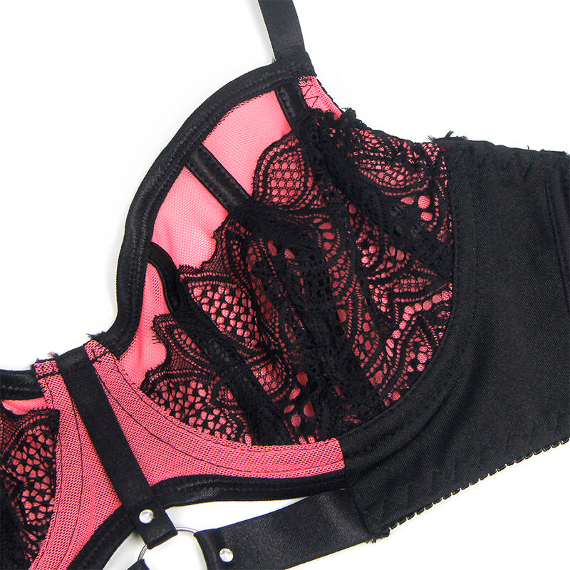 Subblime - 955571 set reggiseno in vernice rosa con cerniera e reggiseno a retino s/m