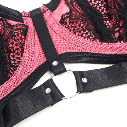 Subblime - 955571 set reggiseno in vernice rosa con cerniera e reggiseno a retino s/m