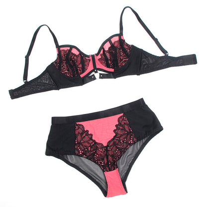 Subblime - 955571 set reggiseno in vernice rosa con cerniera e reggiseno a retino s/m