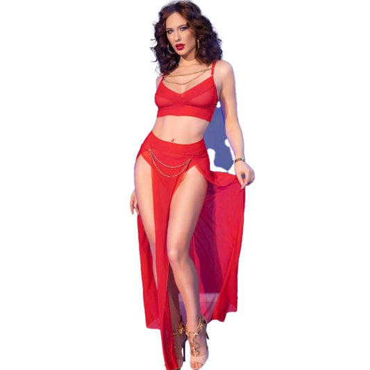 Chilirose - cr 4850 set top e leggings rossi con accessori dorati m