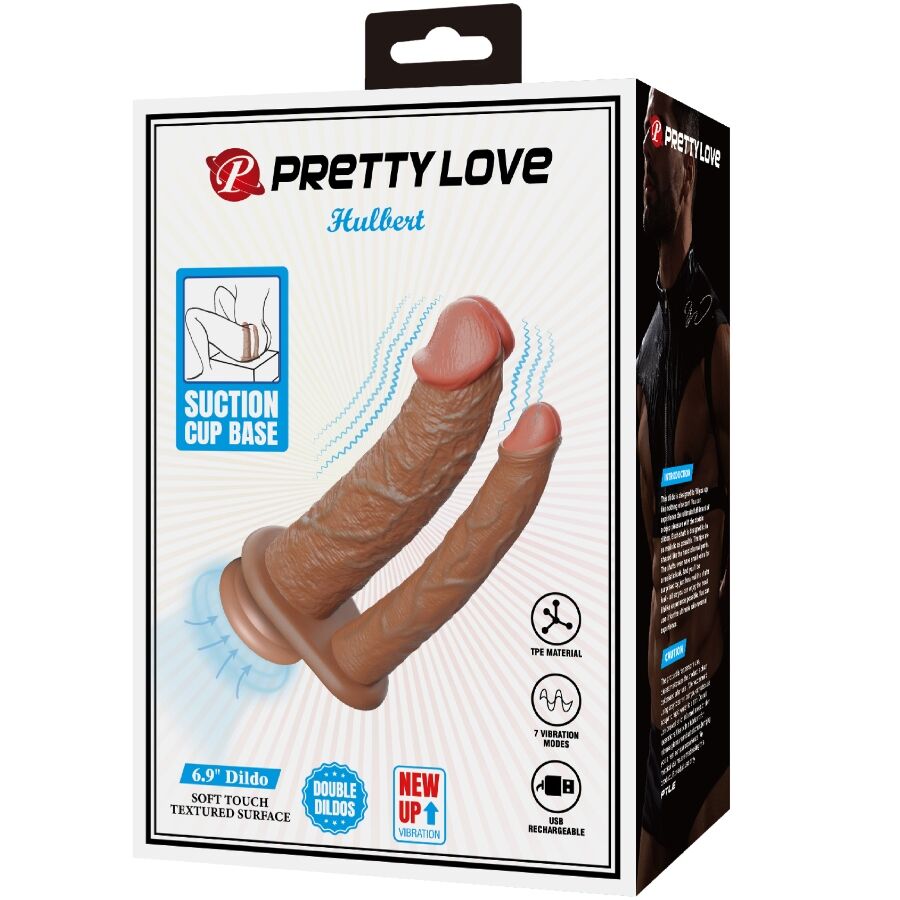 Pretty love - hulbert doppio dildo realistico con vibrazione mulato