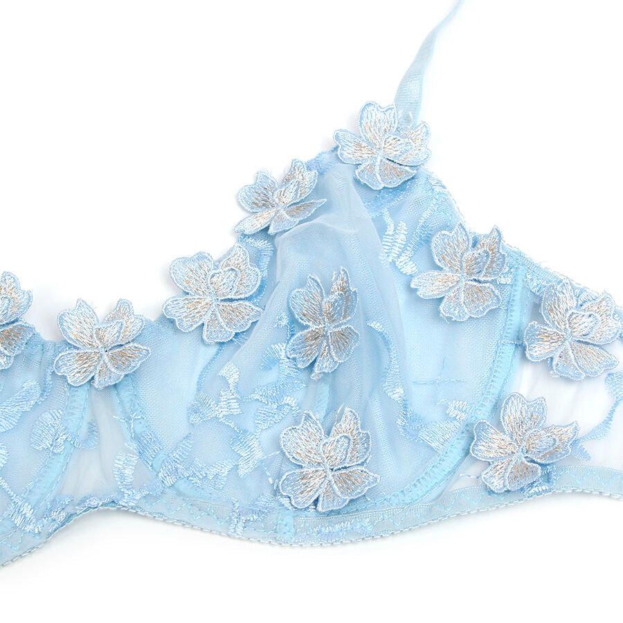 Subblime - 957629 ensemble soutien-gorge et culotte brodés fleuris bleu ciel s/m