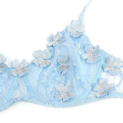 Subblime - 957629 ensemble soutien-gorge et culotte brodés fleuris bleu ciel s/m