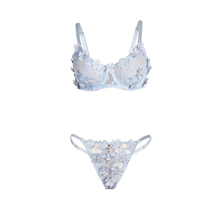Subblime - 957629 ensemble soutien-gorge et culotte brodés fleuris bleu ciel s/m