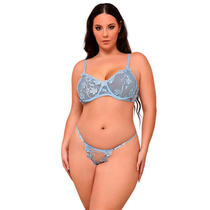 Subblime - 957636 ensemble soutien-gorge et slip brodé de fleurs bleu ciel l/xl