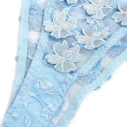 Subblime - 957636 ensemble soutien-gorge et slip brodé de fleurs bleu ciel l/xl