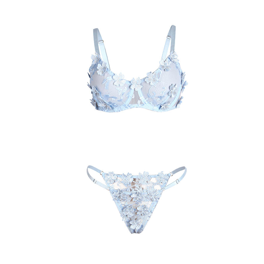 Subblime - 957636 ensemble soutien-gorge et slip brodé de fleurs bleu ciel l/xl