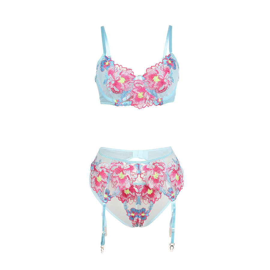 Subblime - 957643 ensemble soutien-gorge et ceinture broderie fleurs roses s/m
