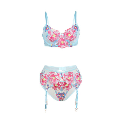 Subblime - 957643 ensemble soutien-gorge et ceinture broderie fleurs roses s/m