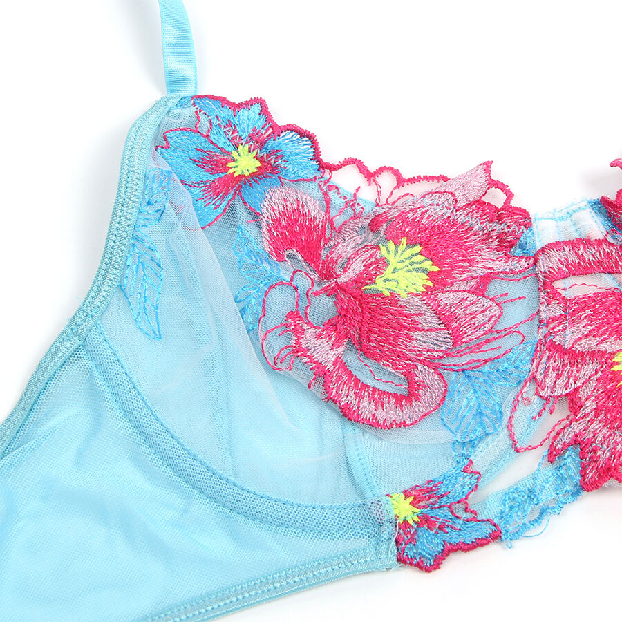 Subblime - 957643 ensemble soutien-gorge et ceinture broderie fleurs roses s/m